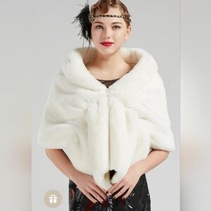 White Faux Fur 1920s Wrap Shawl